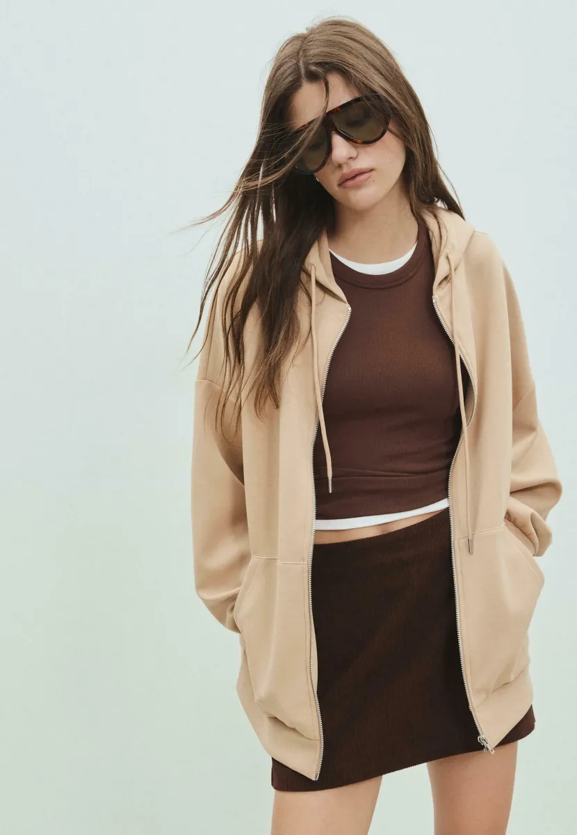 OVERSIZE - Sweatjacke - stone