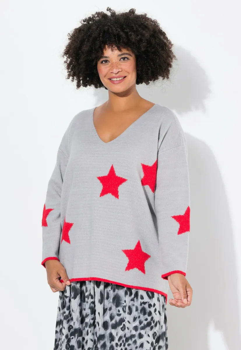 OVERSIZED STARS LONG SLEEVES - Strickpullover - light gray melange