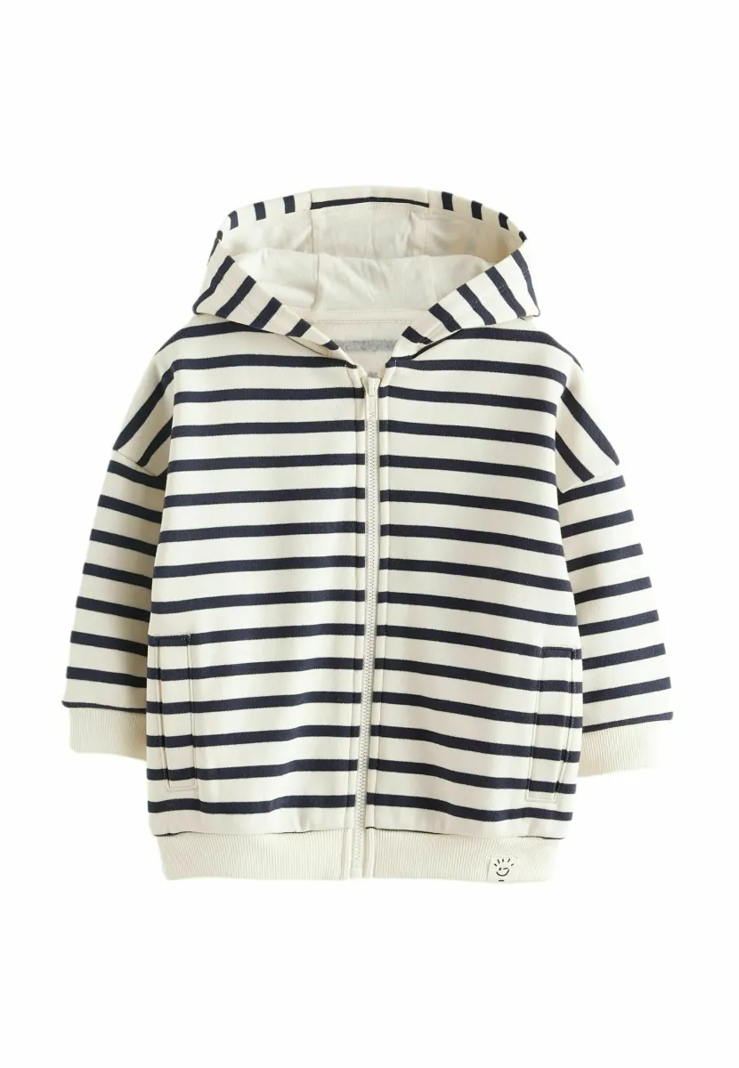 OVERSIZED ZIP THROUGH. - Sweatjacke - ecru white navy blue stripe