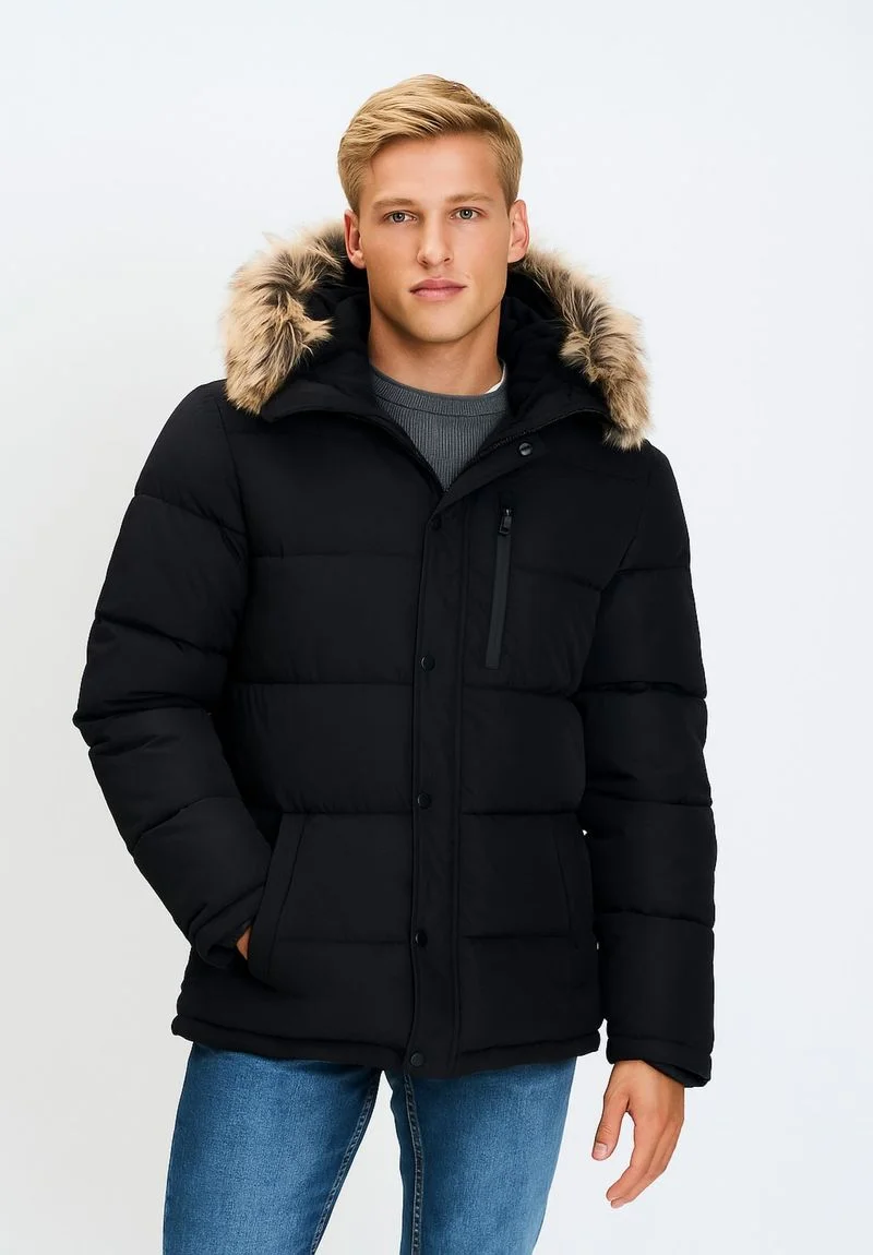 PADDED WITH FAUX FUR TRIM HOOD - Winterjacke - black