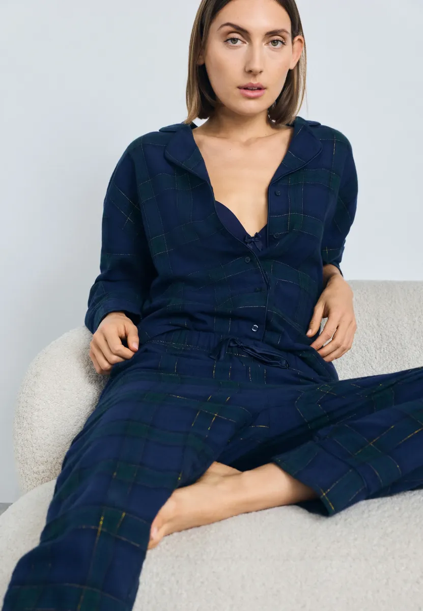 PANT STRAIGHT CHECK - Nachtwäsche Hose - naval academy