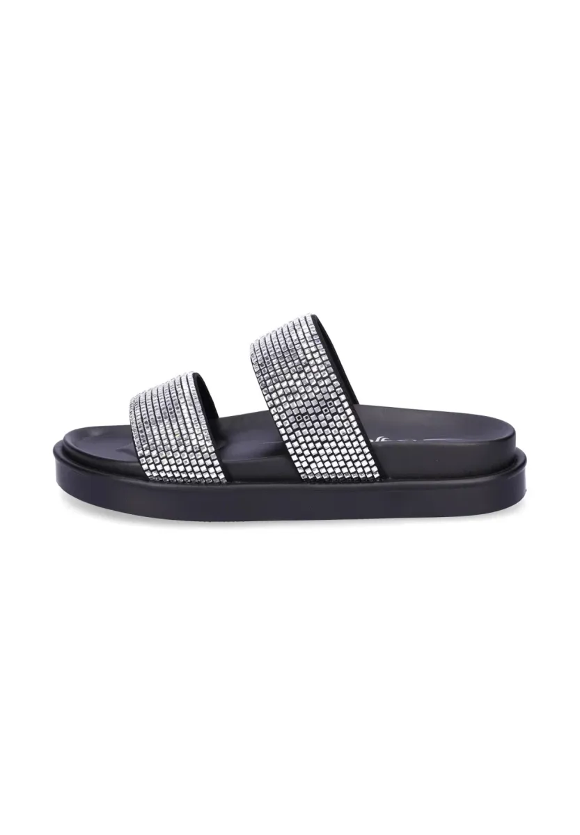 Pantolette flach - black silver