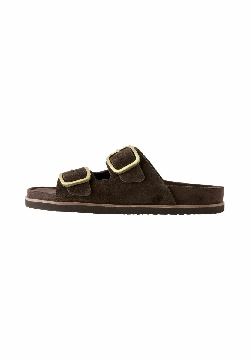 Pantolette flach - chocolate brown suede