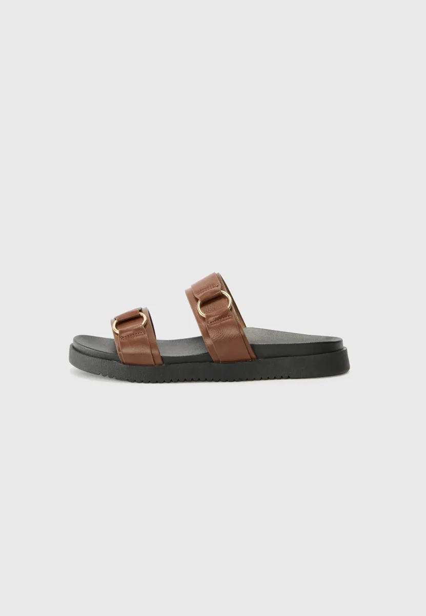 Pantolette flach - cognac