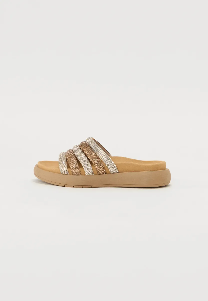 Pantolette flach - gold kombi