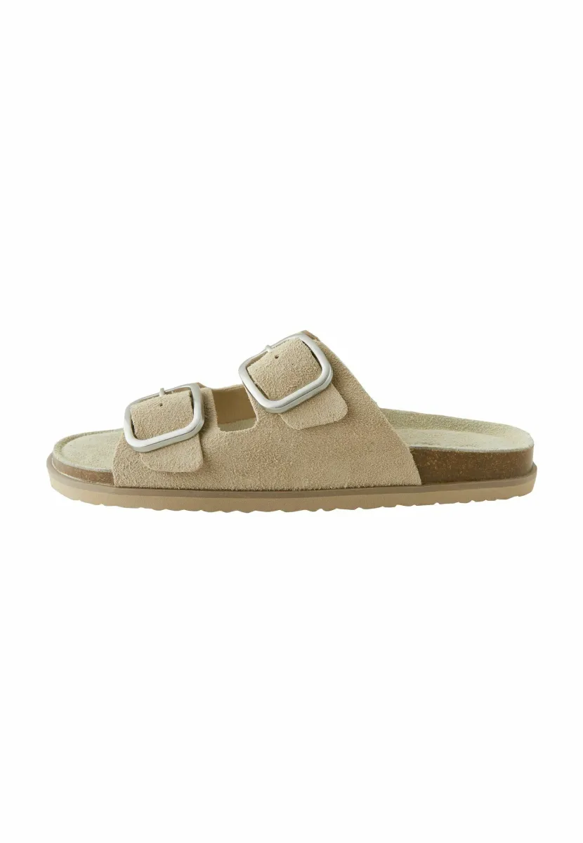 Pantolette flach - neutral suede