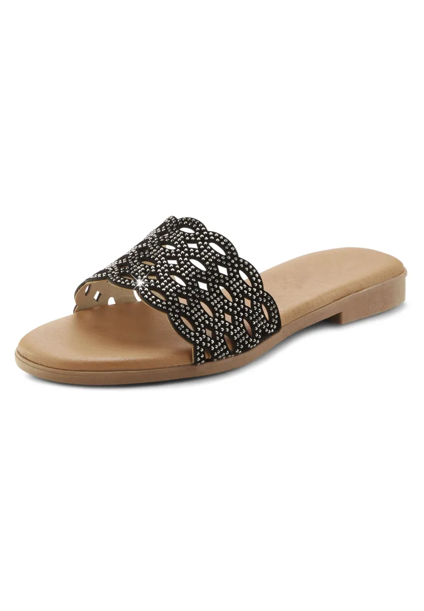 Pantolette flach - schwarz