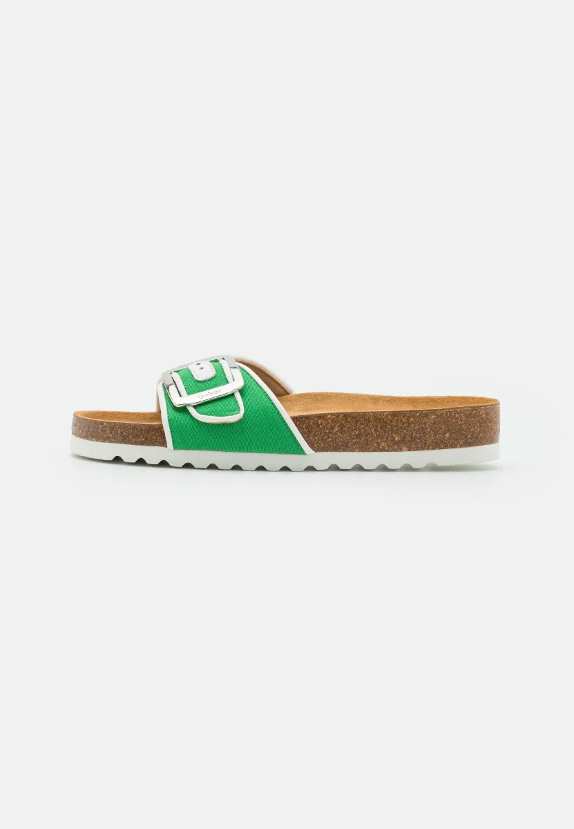 Pantolette flach - verde/weiß