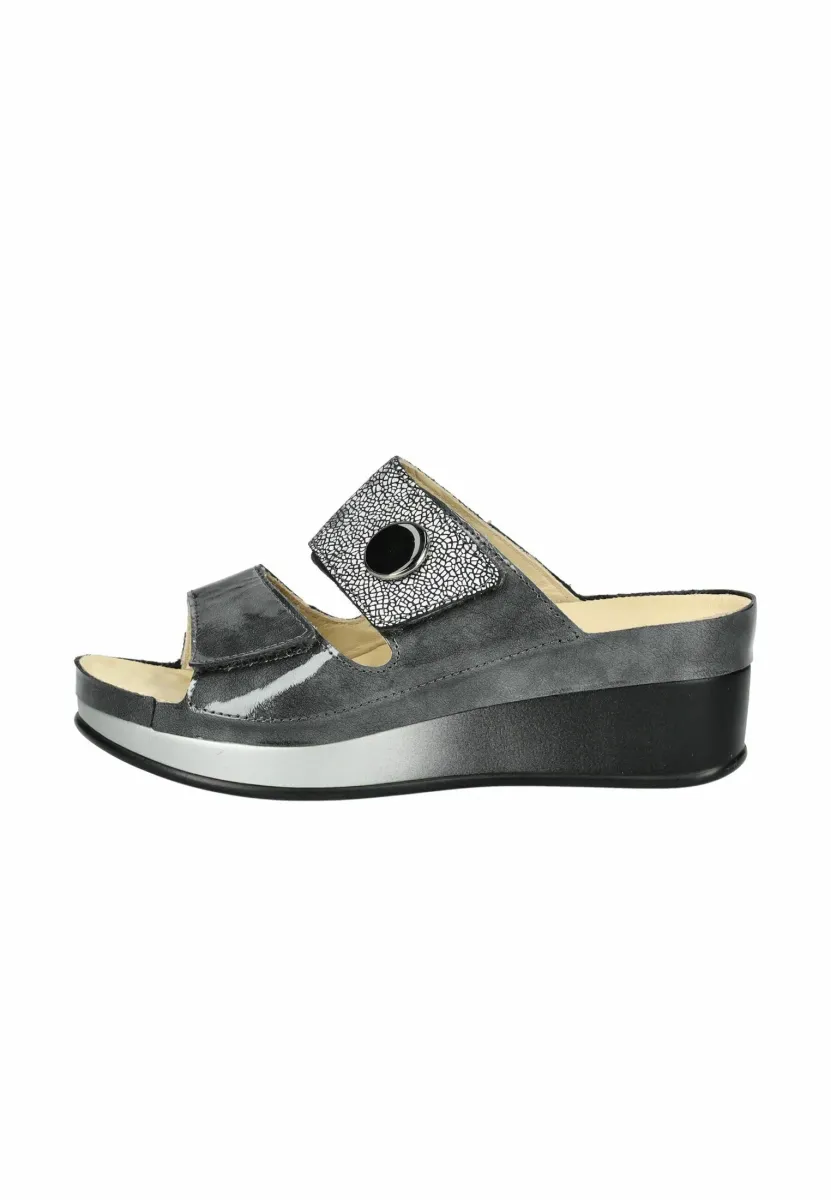 Pantolette hoch - granit-silber