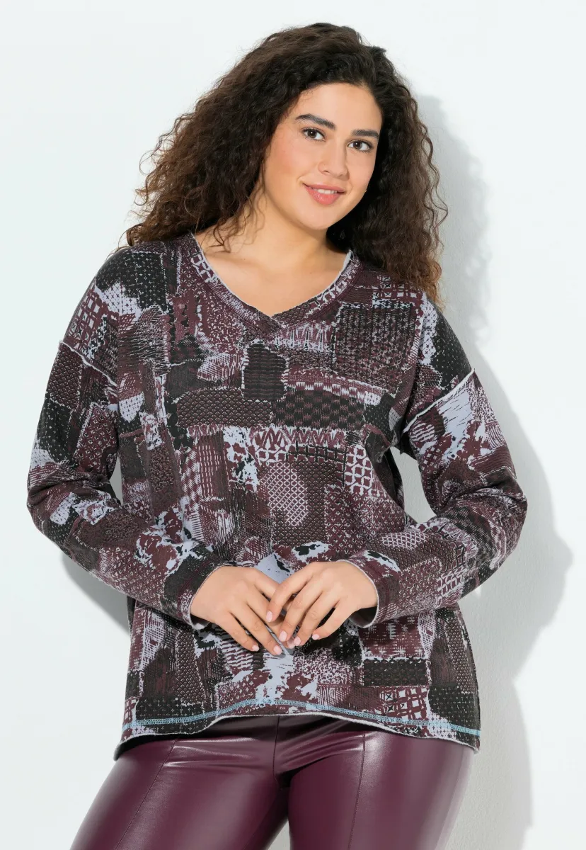 PATCH V-NECK  - Langarmshirt - plum