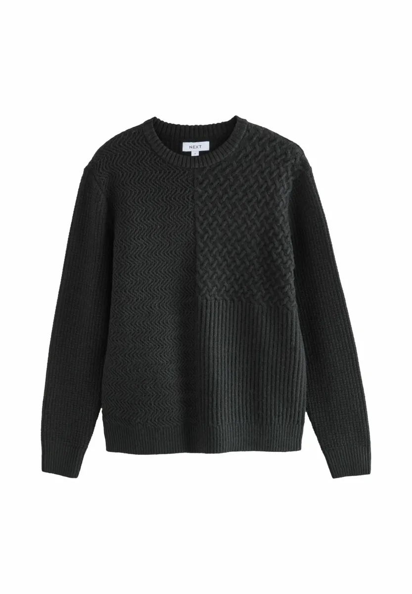PATCHWORK CABLE CREW NECK - Strickpullover - black