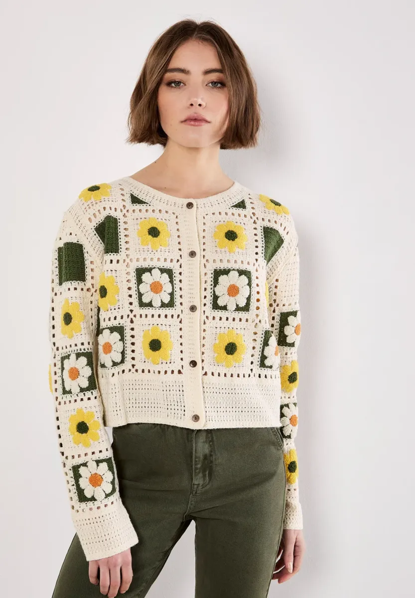 PATCHWORK DAISY CROCHET  - Strickjacke - yellow