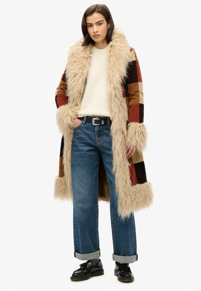 PATCHWORK LONG AFGHAN  - Wintermantel - brown patchwork cord