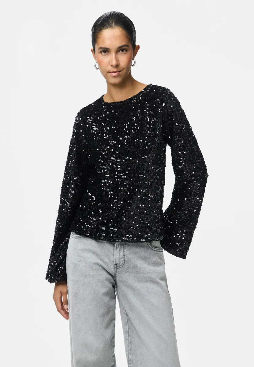 PCKAM LS DEEP BACK BOW - Bluse - black