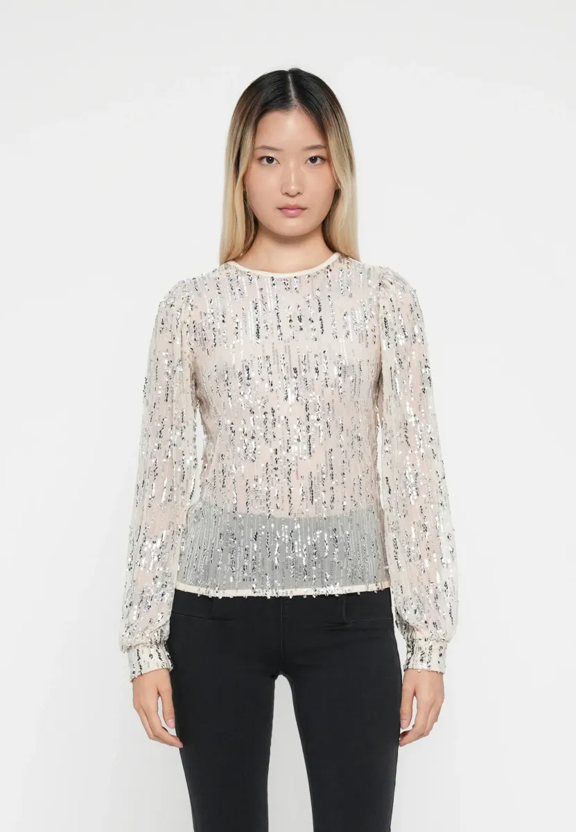 PCMALLE SEQUINS - Langarmshirt - birch/silver-coloured