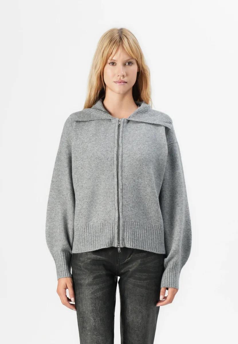 PCMALOU LONG SLEEVE ZIP - Strickjacke - medium grey