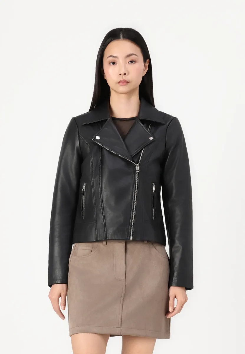PCSUSSE JACKET - Lederjacke - black