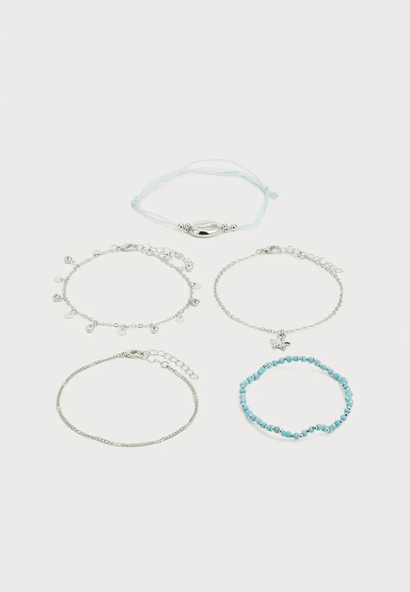 PCVILNA 5-PACK ANKLET - Fußkettchen - silver-coloured/tanager turquoise