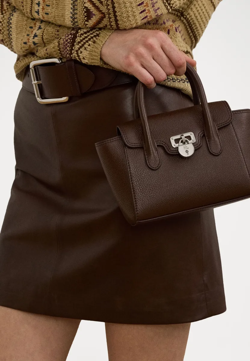 PEBBLED LEATHER SMALL TANNER SATCHEL - Handtasche - dark hickory