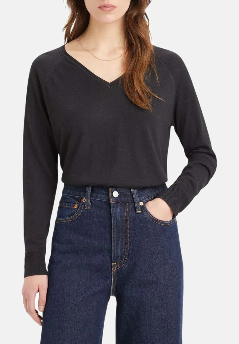 PETAL V NECK SWEATER - Strickpullover - noir