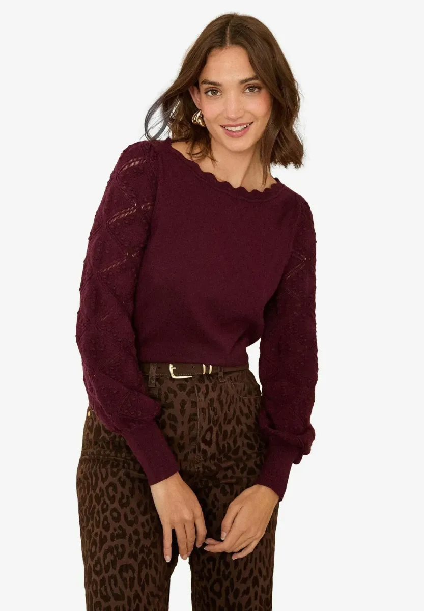 PETITE FIT - BOBBLE STITCH SCALLOP - Strickpullover - berry