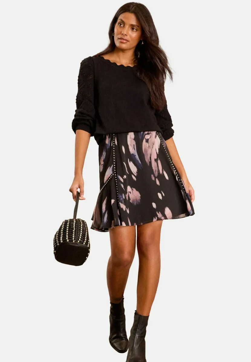 PETITE FIT - BOBBLE STITCH SCALLOP - Strickpullover - black
