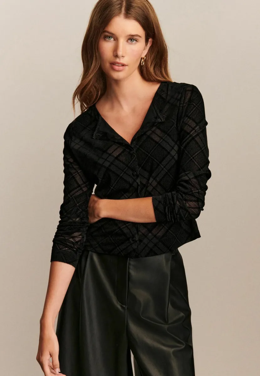PETITE FIT - LONG SLEEVE FLOCKED  - Strickjacke - black