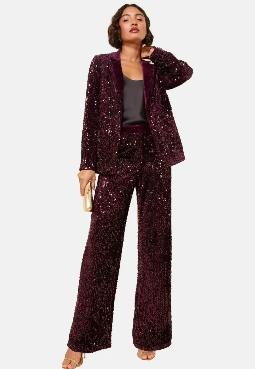 PETITE FIT - SEQUIN  - Blazer - berry red