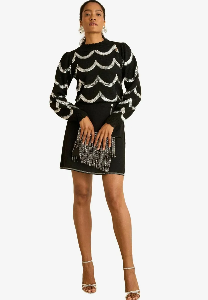PETITE FIT - SEQUIN COSY  - Strickpullover - black scallop