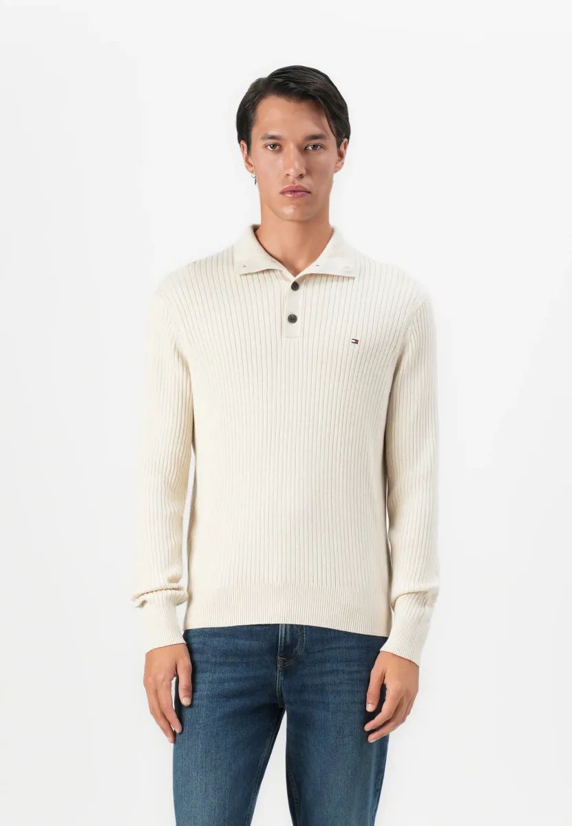 PIMA CTN CASH STRUCTURE BTN MOCK - Strickpullover - heathered oatmilk