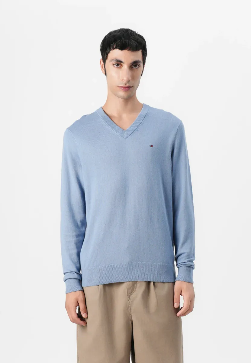 PIMA ORG CTN CASHMERE V NECK - Strickpullover - brisk blue