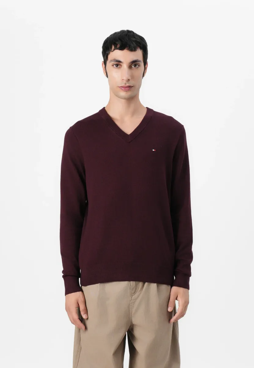 PIMA ORG CTN CASHMERE V NECK - Strickpullover - deep burgundy