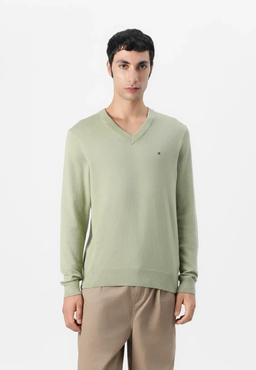 PIMA ORG CTN CASHMERE V NECK - Strickpullover - earth sage