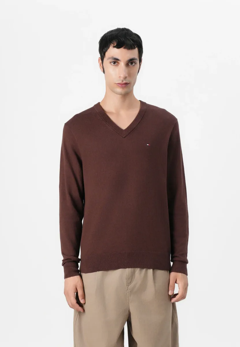 PIMA ORG CTN CASHMERE V NECK - Strickpullover - pure brown