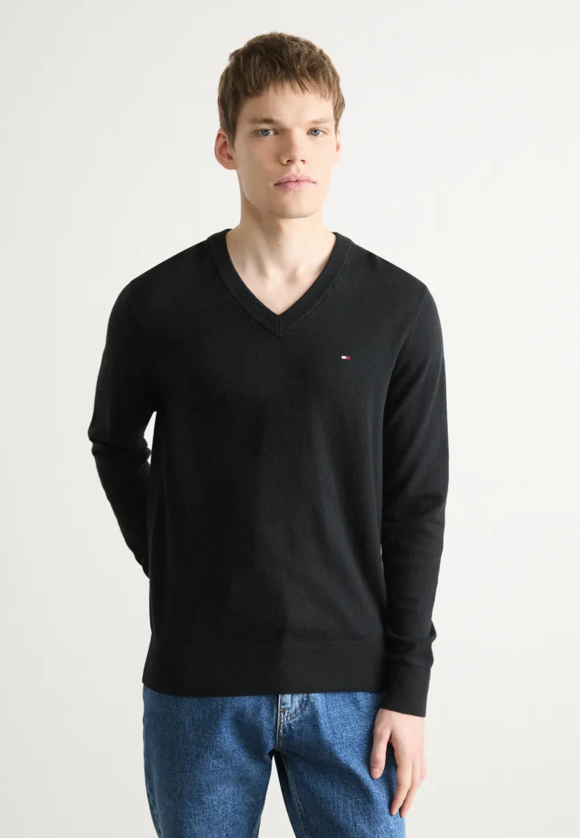 PIMA ORG CTN CASHMERE V NECK - Strickpullover - schwarz