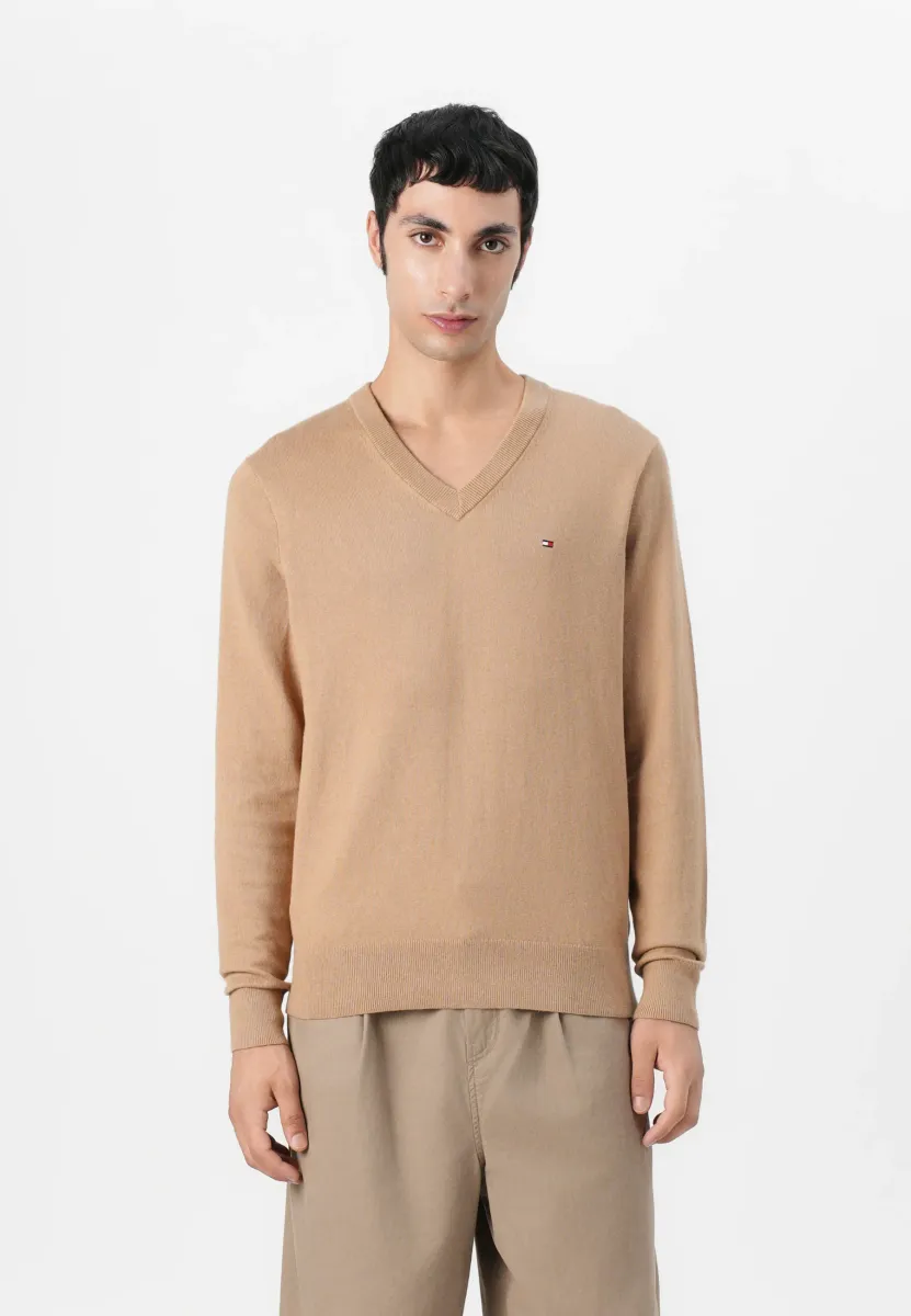 PIMA ORG CTN CASHMERE V NECK - Strickpullover - timeless camel