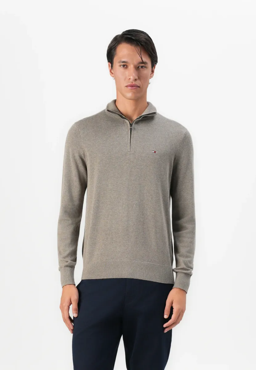 PIMA ORG CTN CASHMERE ZIP MOCK - Strickpullover - coastal taupe heather