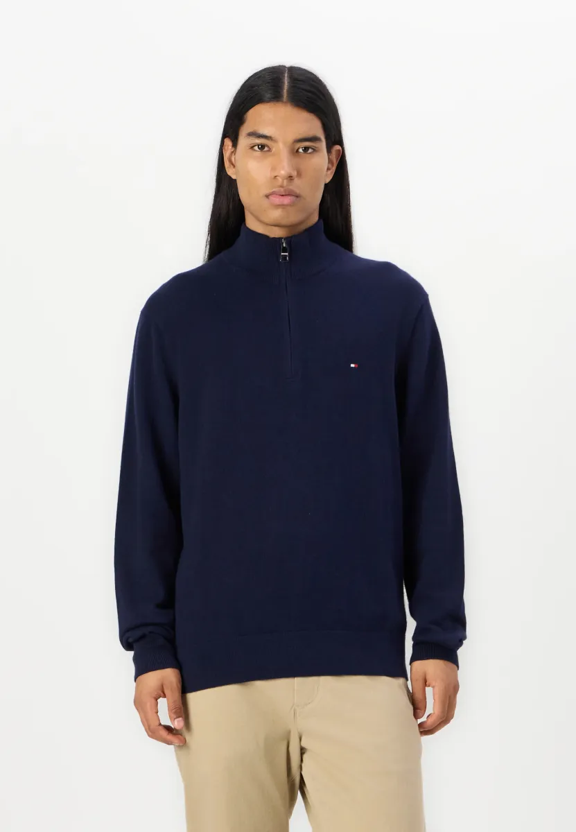 PIMA ORG CTN CASHMERE ZIP MOCK - Strickpullover - donker blau