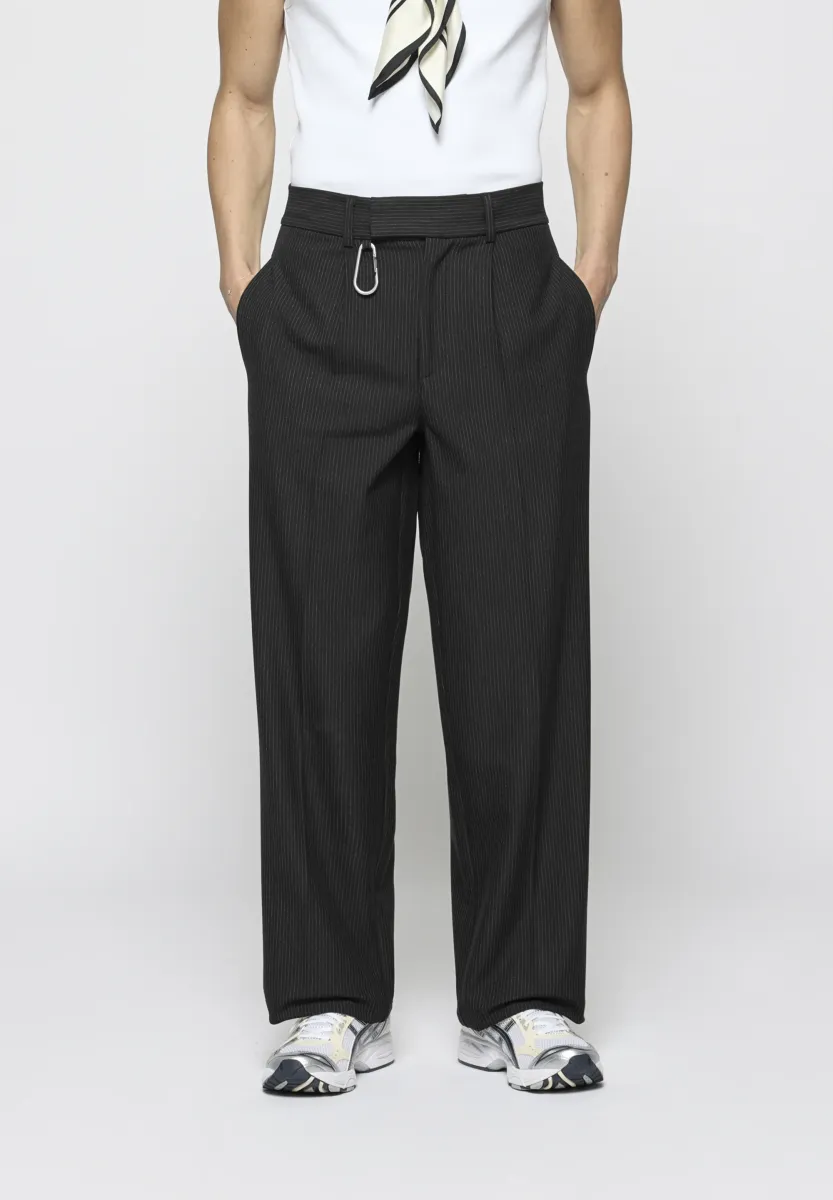 PINSTRIPED REGULAR TAILORED PANTS UNISEX - Stoffhose - black