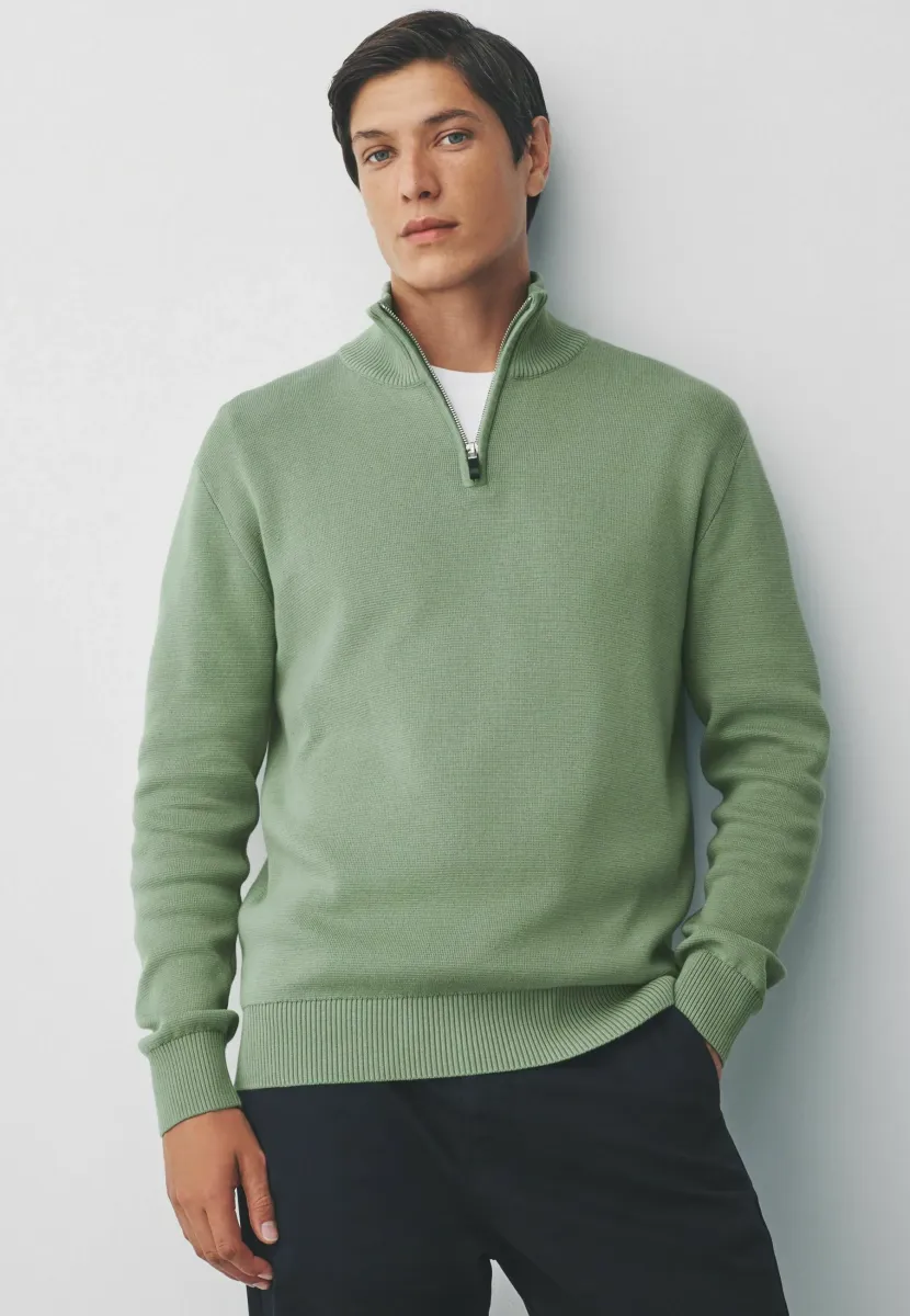 PLAIN REGULAR FIT PREMIUM QUARTER ZIP  - Strickpullover - sage green