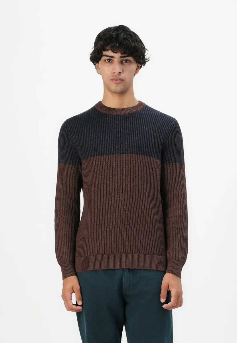PLATED PULLOVER - Strickpullover - navy/brown
