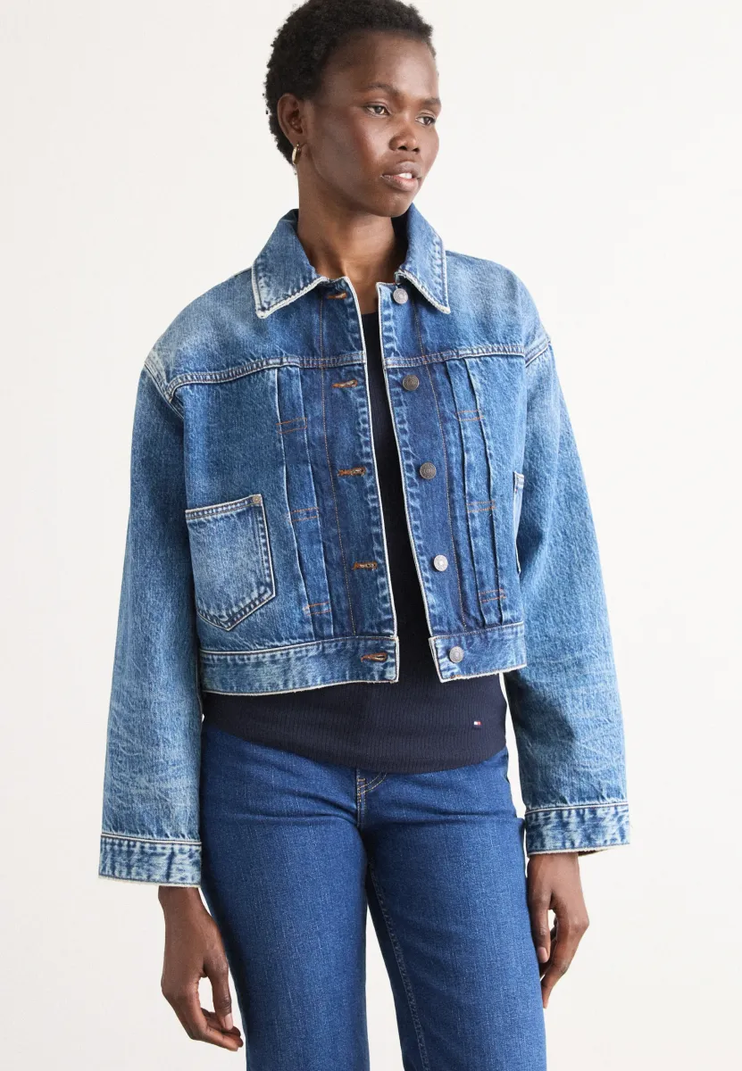 PLEATED - Jeansjacke - denim dark