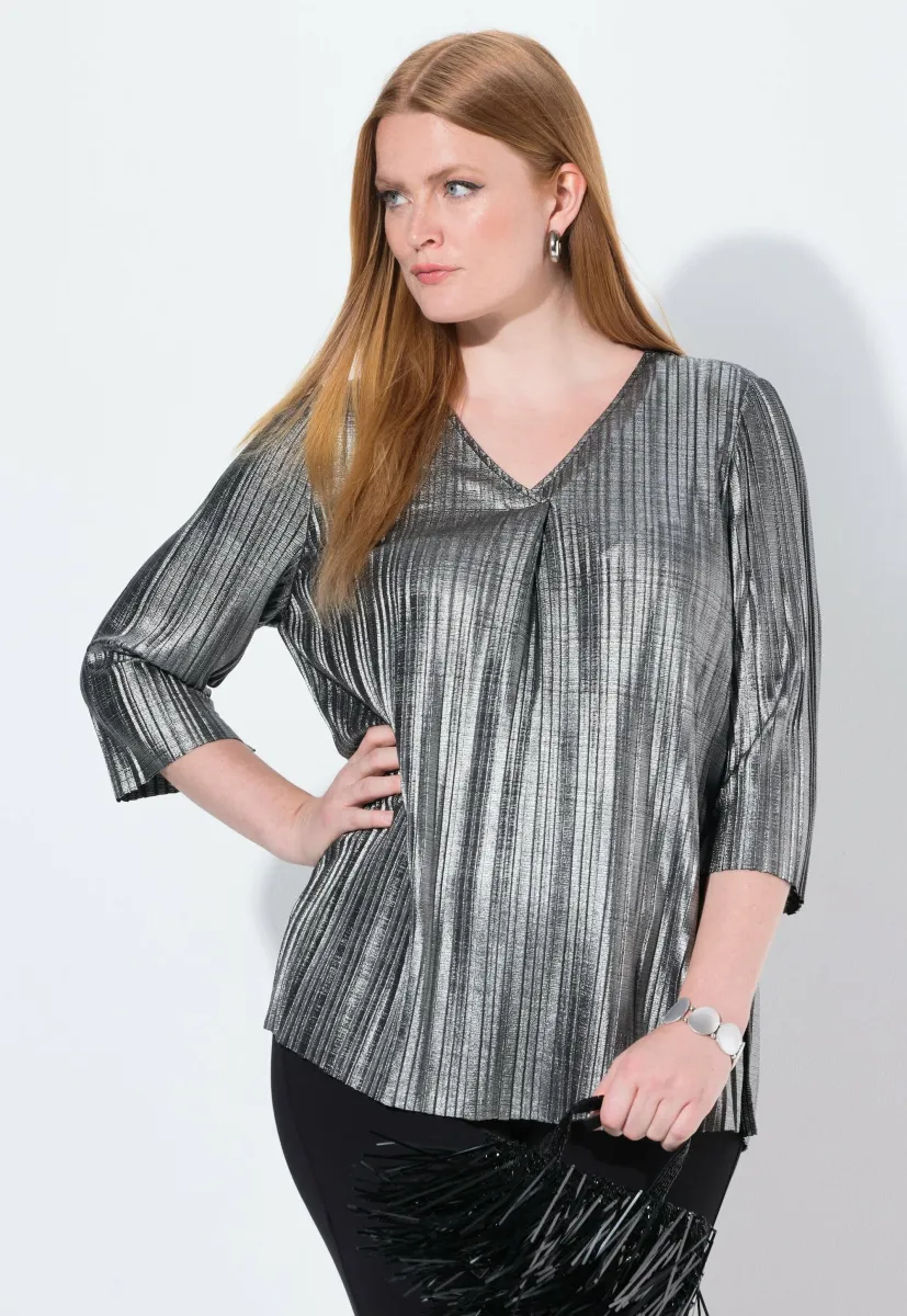 PLISSEE- A-LINIE V-AUSSCHNITT 3/4-ARM - Bluse - silver