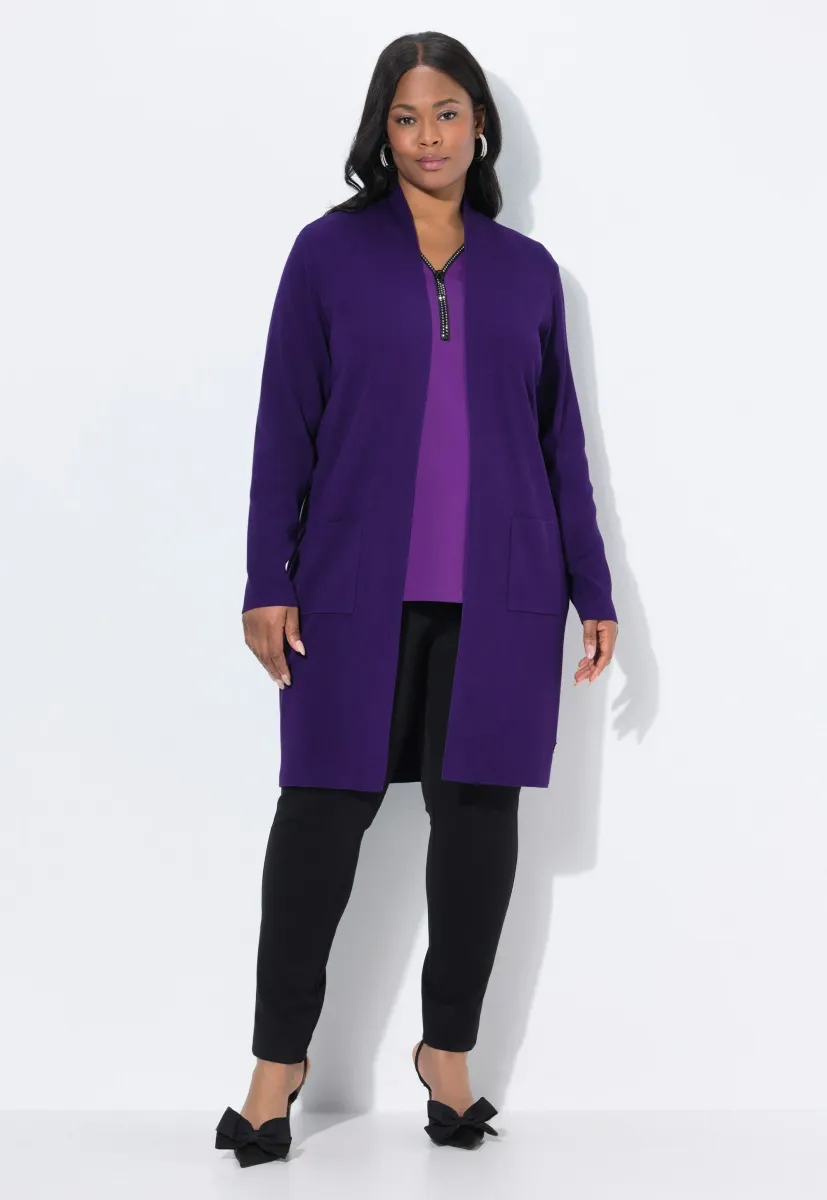 PLUS SIZE LONG OPEN FRONT - Strickjacke - dark