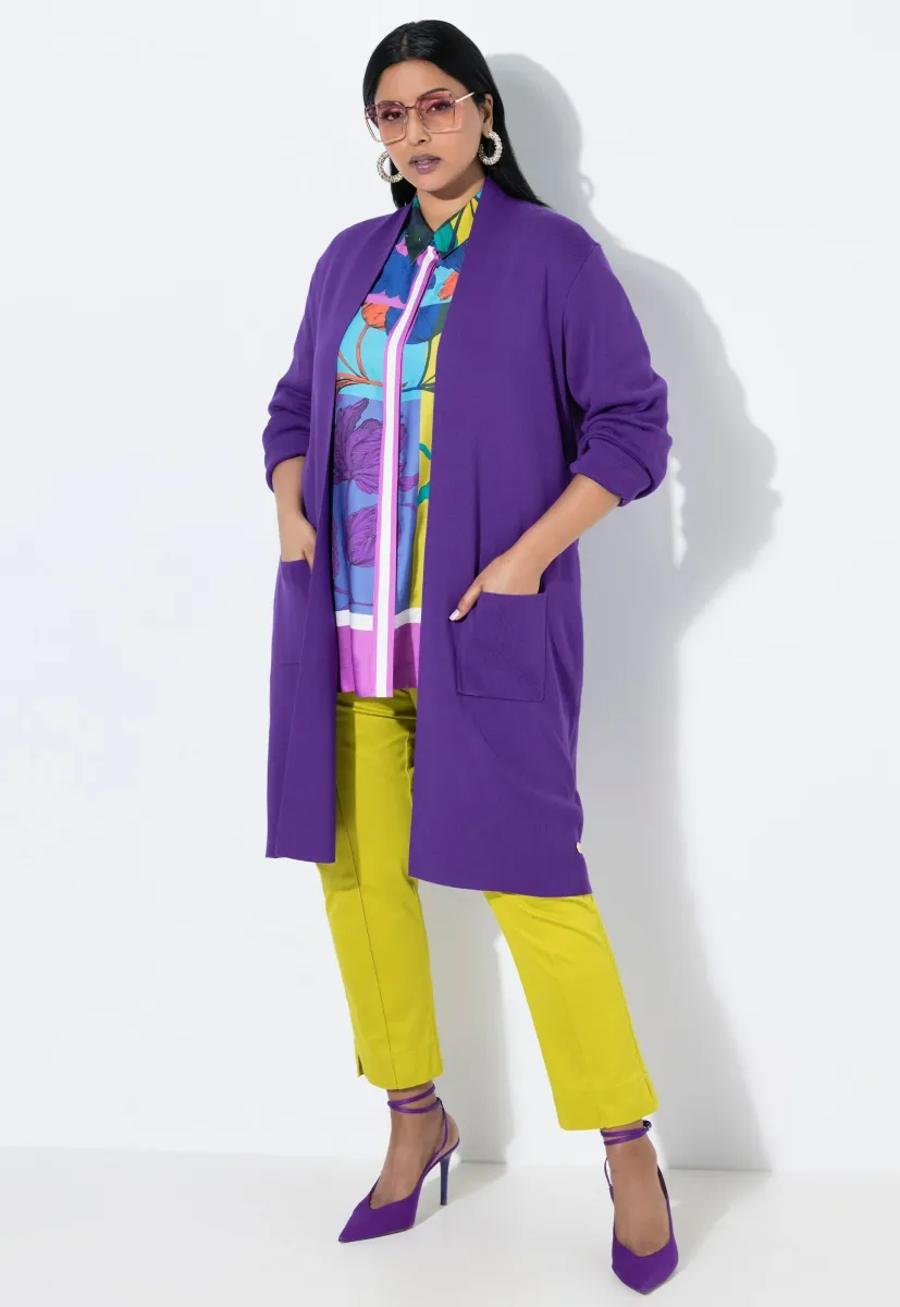 PLUS SIZE LONG OPEN FRONT - Strickjacke - violet