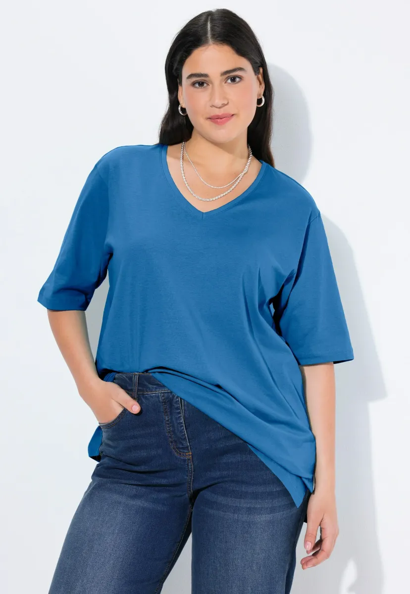 PLUS SIZE V-NECK TEE  - T-Shirt basic - cornflower