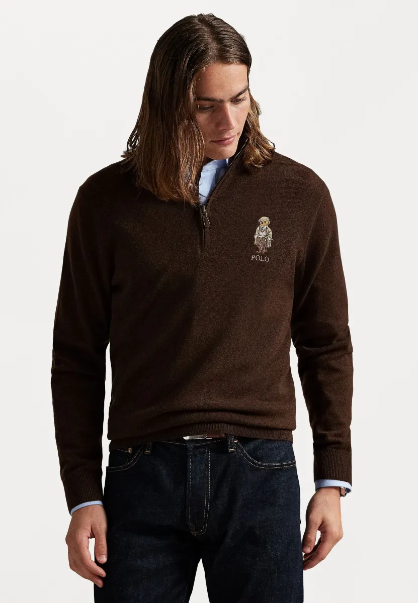 POLO BEAR WOOL QUARTER ZIP SWEATER - Strickpullover - cacao brown heather
