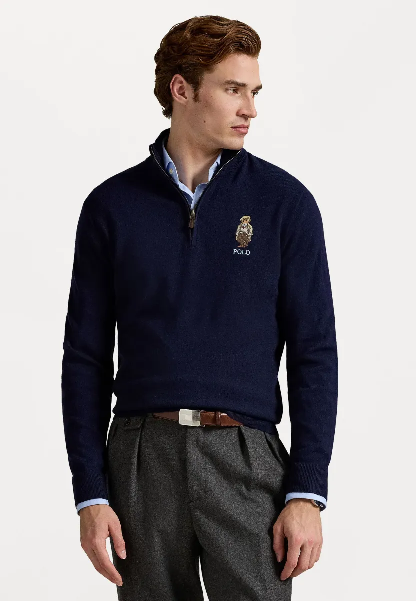 POLO BEAR WOOL QUARTER ZIP SWEATER - Strickpullover - hunter navy