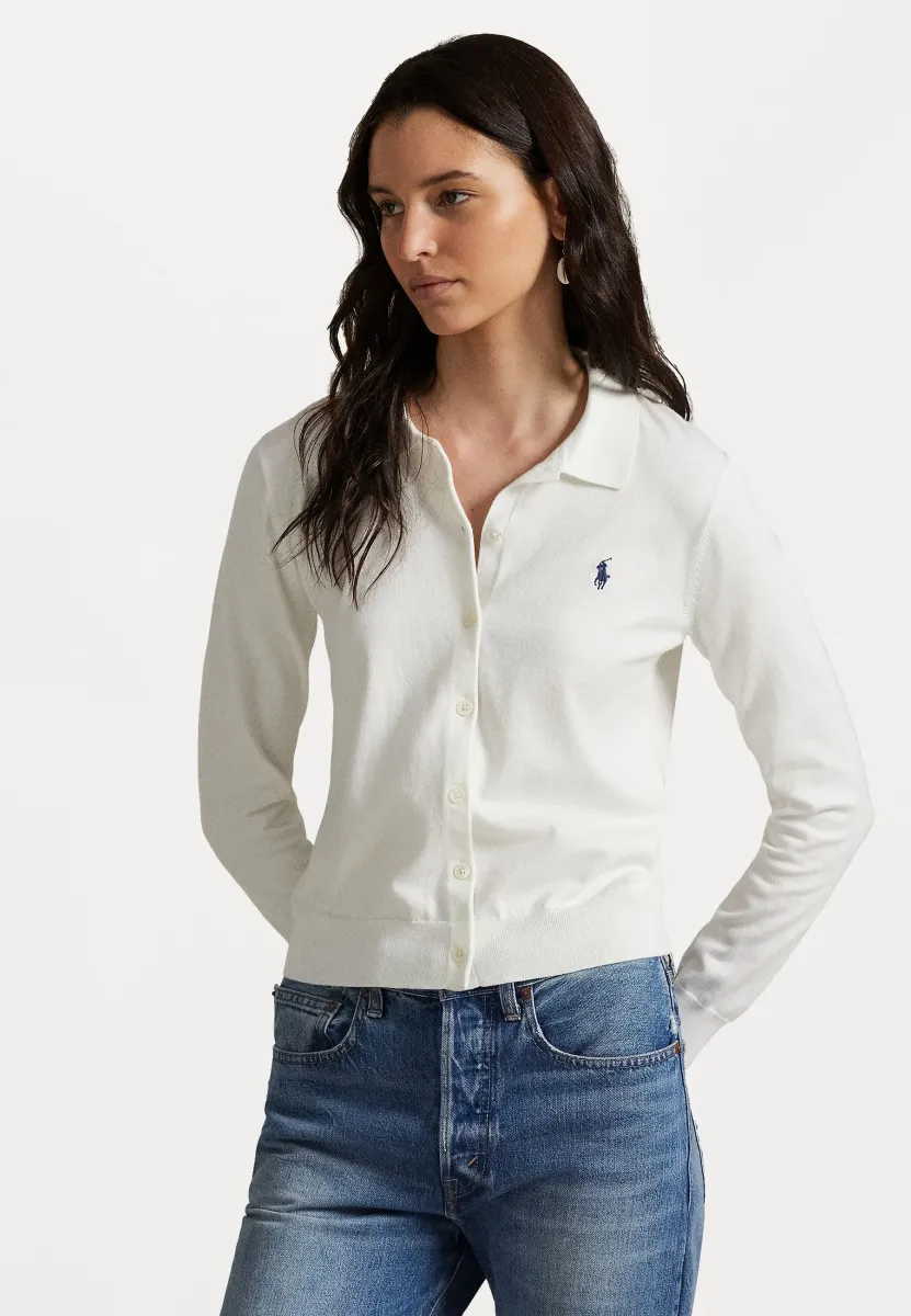 POLO COLLAR BUTTONED CARDIGAN - Strickjacke - white