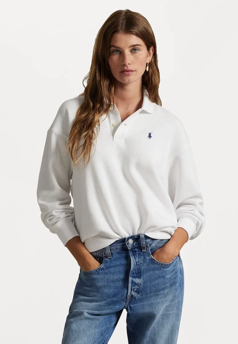 POLO-COLLAR FLEECE PULLOVER - Sweatshirt - white